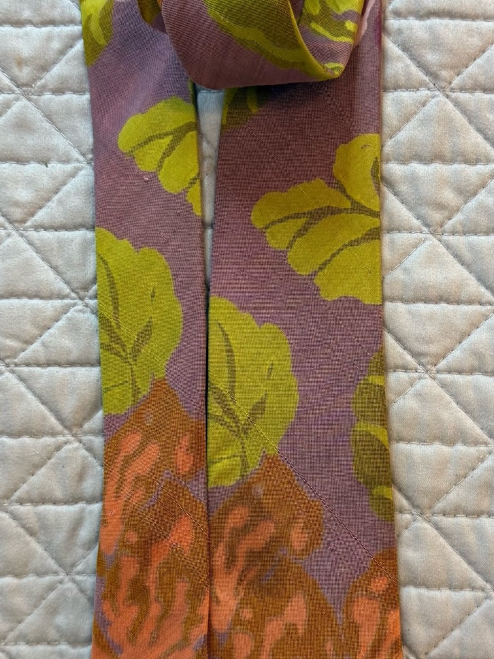 Men's Purple Floral Tie with Green and Orange Accents